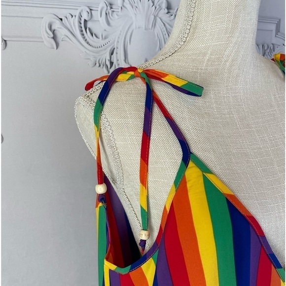 Casual Rainbow Striped Tie Shoulder Cami Dress. - Picture 8 of 10